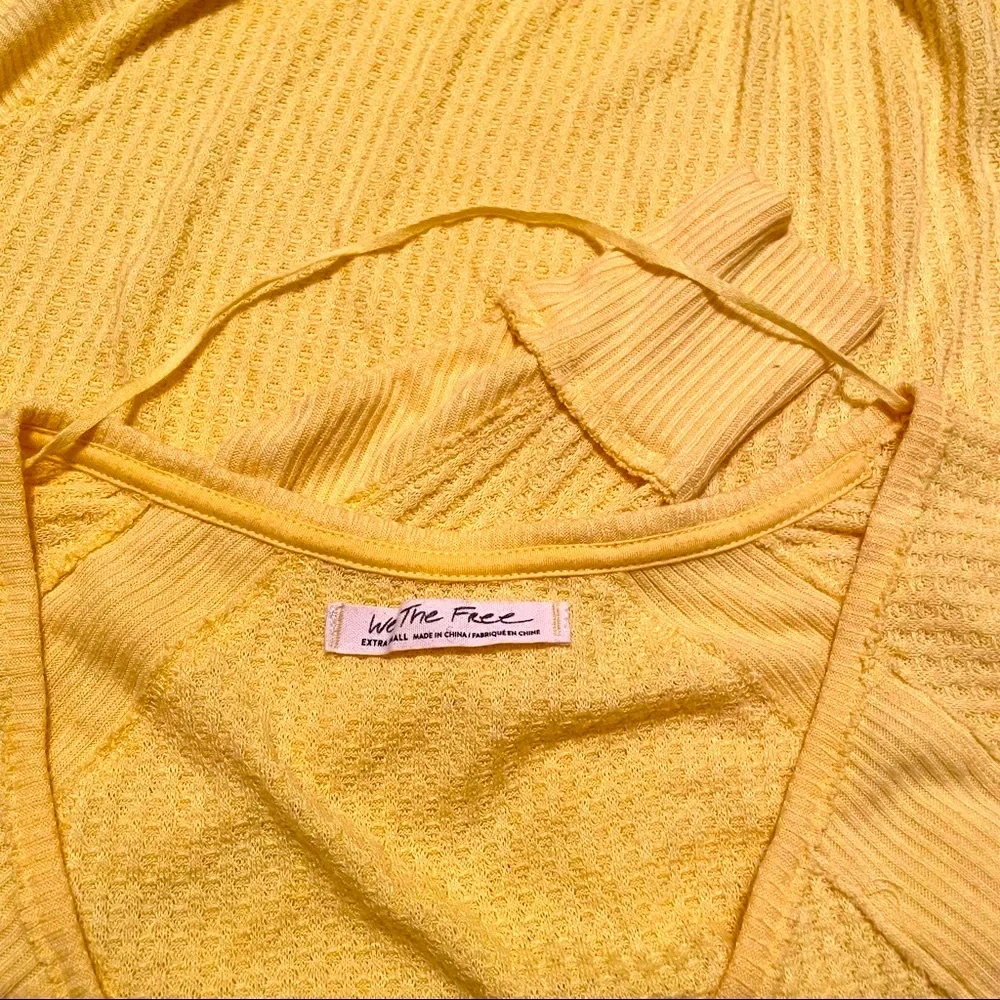 Free People | Santa Clara Thermal Yellow Long Sleeve V Neck Waffle Knit Top